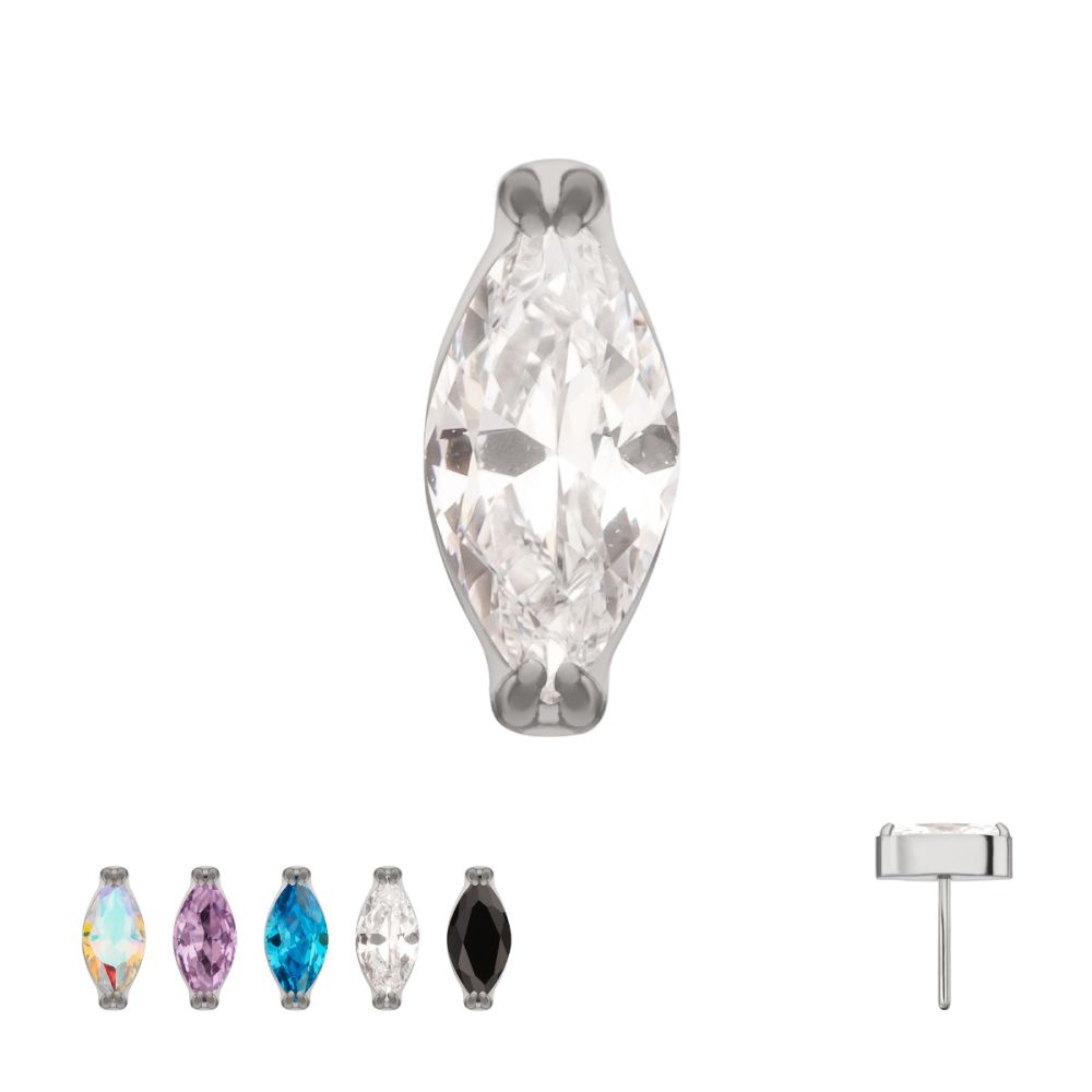 TITANIUM THREADLESS WITH 2-PRONG MARQUISE CZ TOP