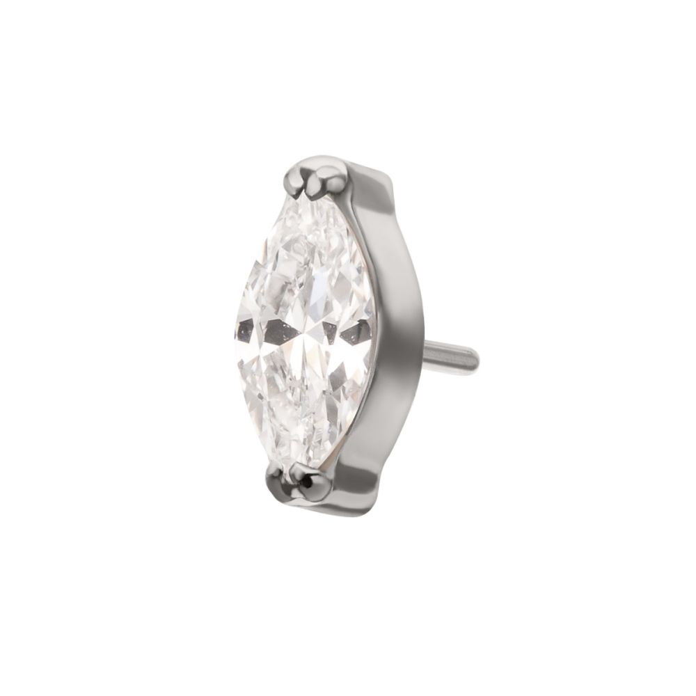 TITANIUM THREADLESS WITH 2-PRONG MARQUISE CZ TOP