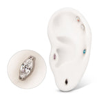 TITANIUM THREADLESS WITH 2-PRONG MARQUISE CZ TOP