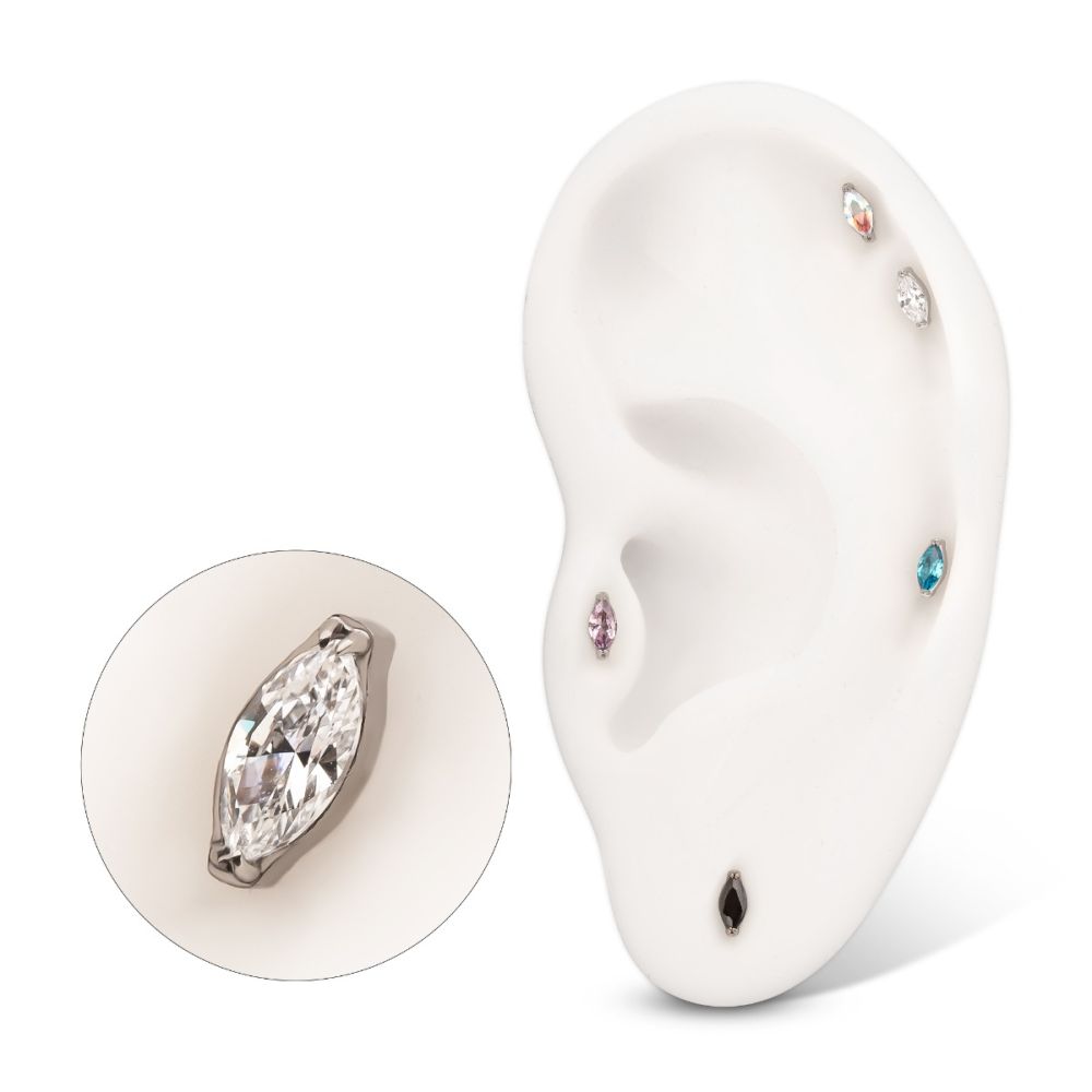 TITANIUM THREADLESS WITH 2-PRONG MARQUISE CZ TOP