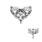 TITANIUM THREADLESS WITH PRONG SET ROUND & PRINCESS GEM 3-CLUSTER HEART SHAPE TOP