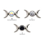 TITANIUM THREADLESS BEZEL SET ROUND GEM TRIPLE MOON PHASE TOP
