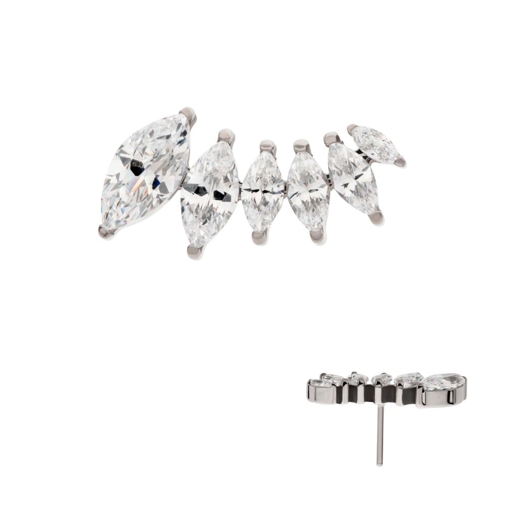 TITANIUM THREADLESS 6-CLUSTER MARQUISE CZ VINE LEAF TOP