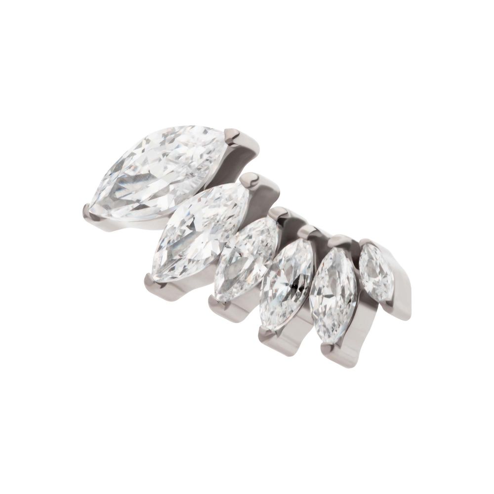 TITANIUM THREADLESS 6-CLUSTER MARQUISE CZ VINE LEAF TOP