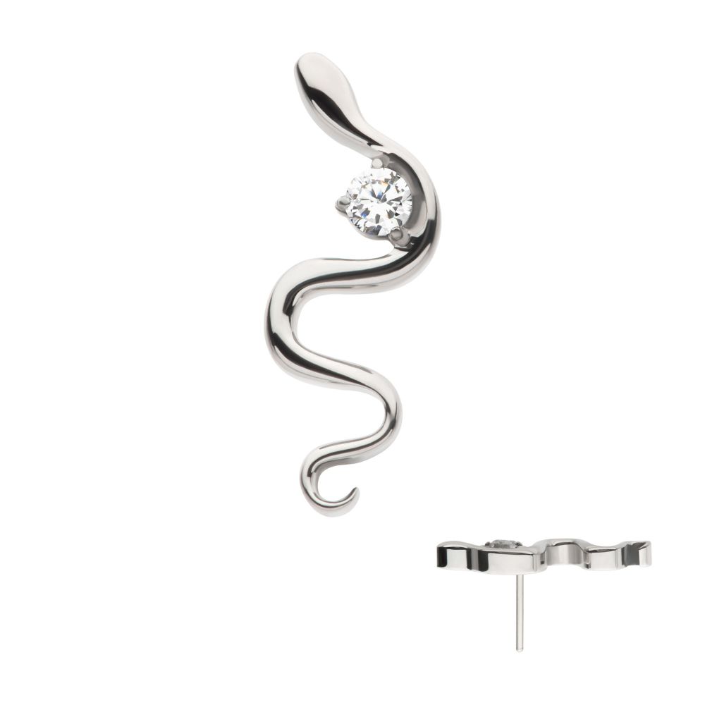 TITANIUM THREADLESS WITH 1.8MM PRONG SET ROUND CZ GEM SNAKE TOP