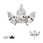 TITANIUM THREADLESS 3-CLUSTER TOP WITH PRONG SET TEARDROP & MARQUISE CZ