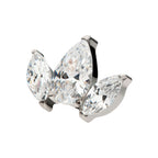 TITANIUM THREADLESS 3-CLUSTER TOP WITH PRONG SET TEARDROP & MARQUISE CZ