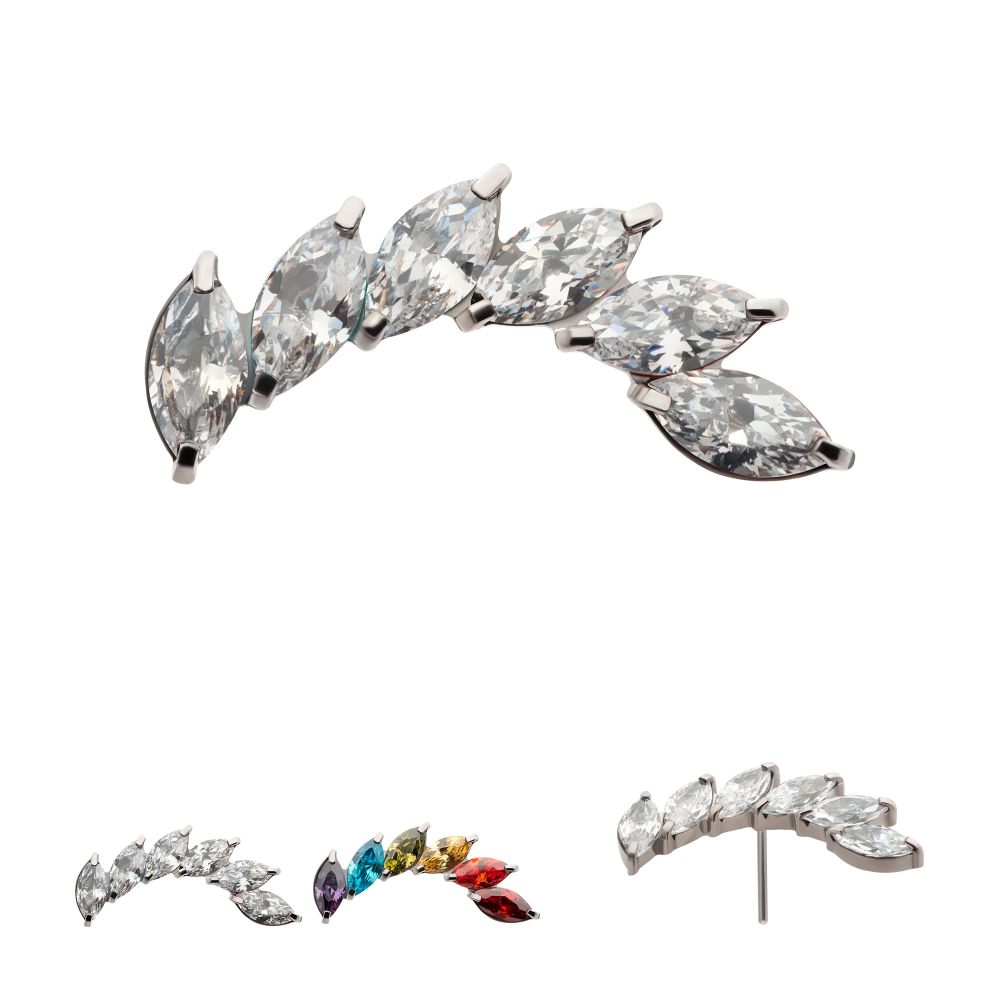 TITANIUM THREADLESS PRONG SET MARQUISE CZ STAGGERED 6-CLUSTER TOP