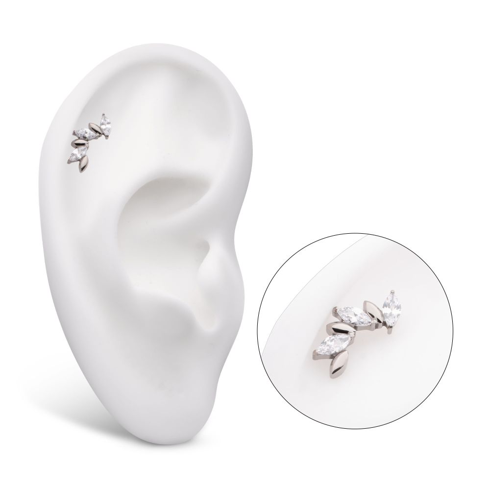 TITANIUM THREADLESS OSCILLATING MARQUISE CZ GEM 6-CLUSTER TOP