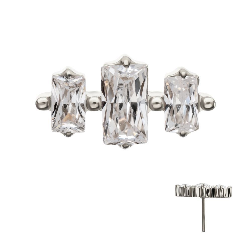 TITANIUM THREADLESS TRIPLE BAGUETTE PRONG SET GEM TOP