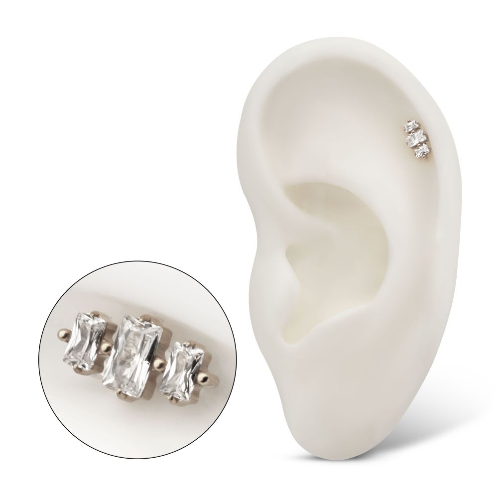 TITANIUM THREADLESS TRIPLE BAGUETTE PRONG SET GEM TOP
