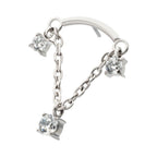 TITANIUM THREADLESS DANGLE CHAIN CURVED BAR TOP WITH PRONGED TRIO ROUND CZ