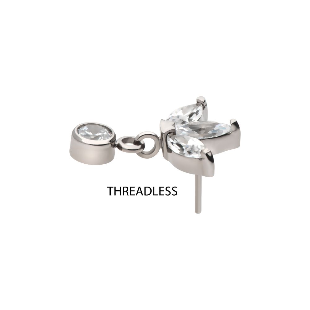 TITANIUM THREADLESS 3 MARQUISE FAN TOP WITH BEZEL GEM DANGLE