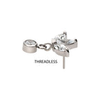 TITANIUM THREADLESS 3 MARQUISE FAN TOP WITH BEZEL GEM DANGLE