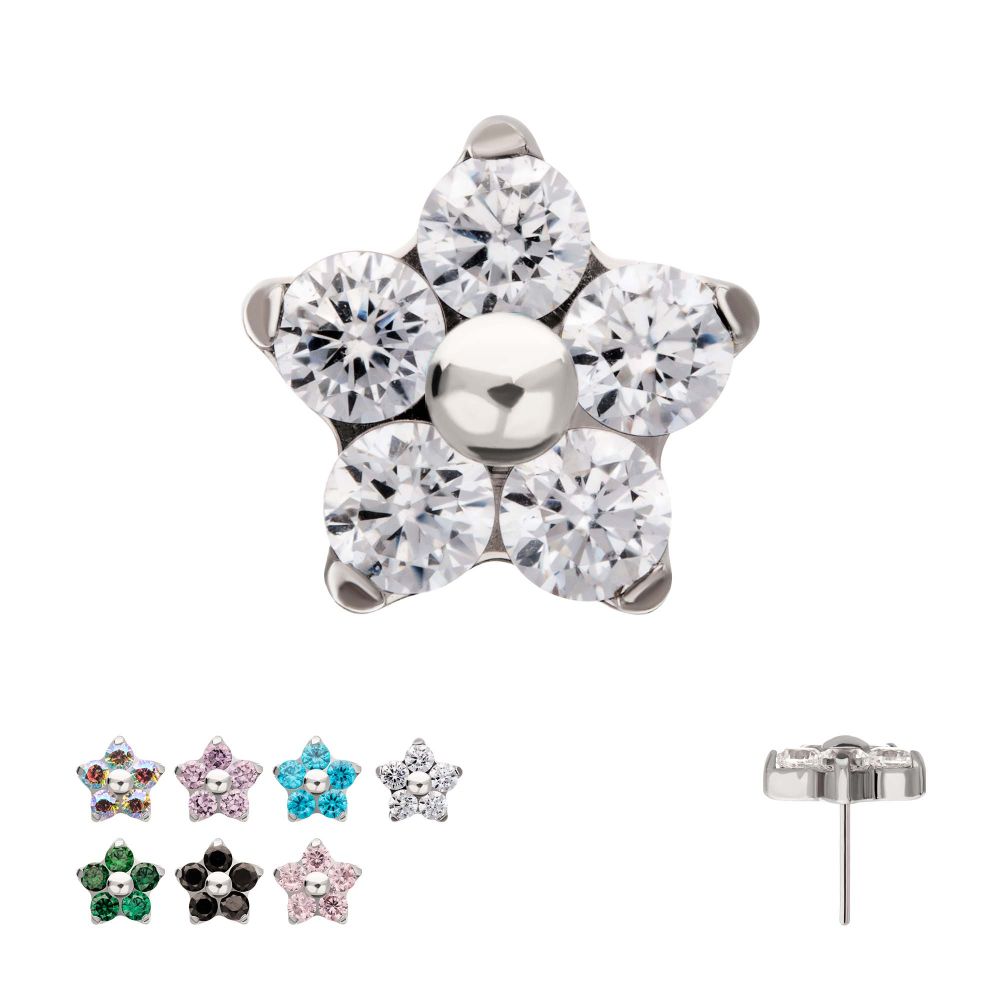 TITANIUM THREADLESS PRONG SET GEM 5-PETAL FLOWER TOP