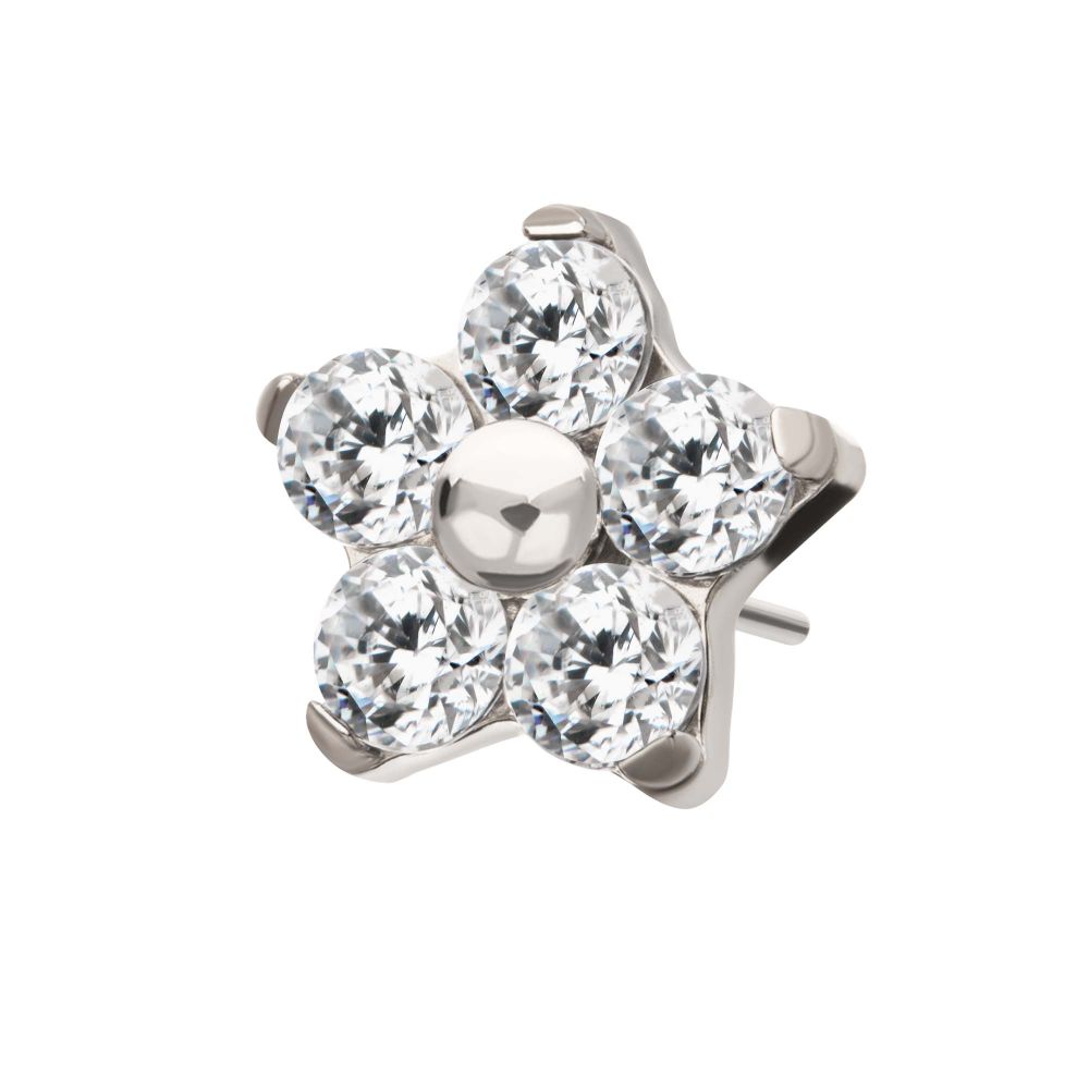 TITANIUM THREADLESS PRONG SET GEM 5-PETAL FLOWER TOP