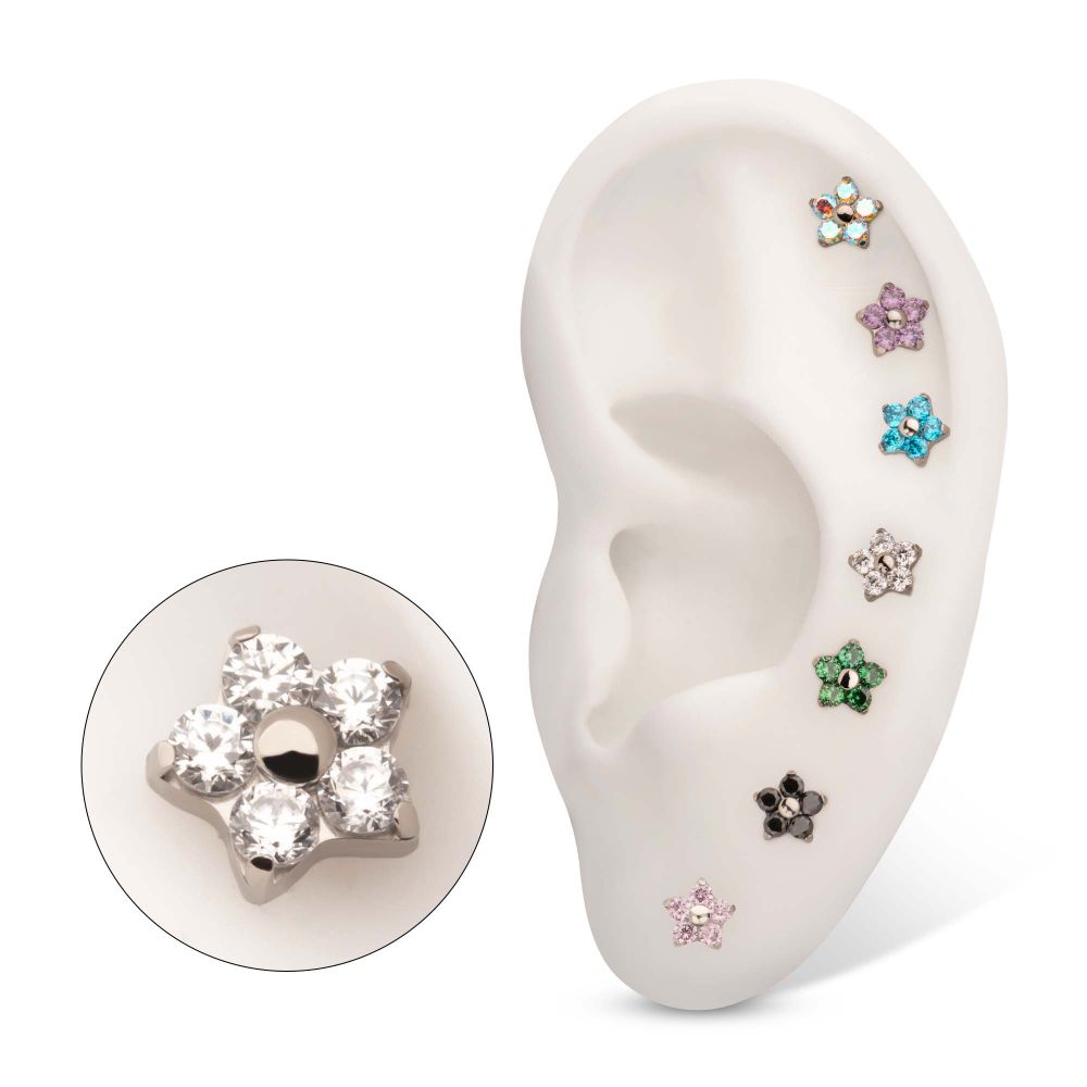 TITANIUM THREADLESS PRONG SET GEM 5-PETAL FLOWER TOP