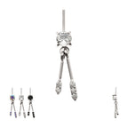 TITANIUM THREADLESS VERTICAL HELIX PRONG SET GEM TOP WITH DUO BAR DANGLE