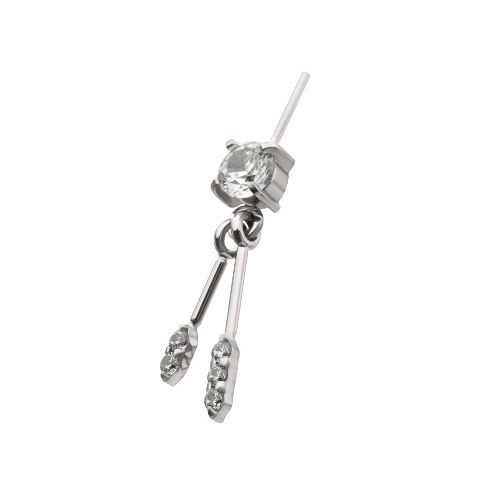 TITANIUM THREADLESS VERTICAL HELIX PRONG SET GEM TOP WITH DUO BAR DANGLE