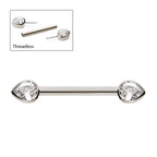 TITANIUM THREADLESS BEZEL TEARDROP CZ NIPPLE BARBELL
