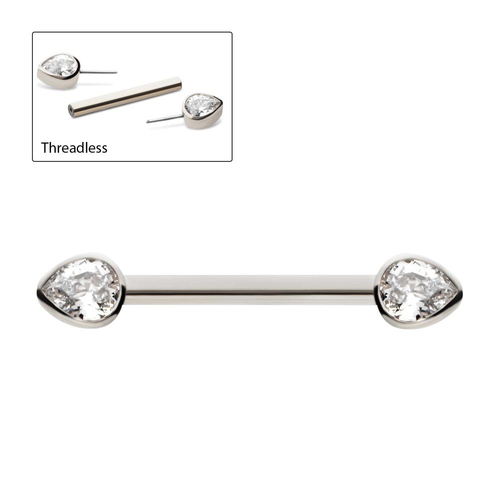 TITANIUM THREADLESS BEZEL TEARDROP CZ NIPPLE BARBELL