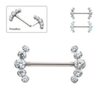 TITANIUM SEMI-BEZEL SET ROUND GEM/OPAL 5-CLUSTER END NIPPLE BARBELL (ONE SIDE FIXED,ONE SIDE THREADLESS)