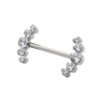 TITANIUM SEMI-BEZEL SET ROUND GEM/OPAL 5-CLUSTER END NIPPLE BARBELL (ONE SIDE FIXED,ONE SIDE THREADLESS)