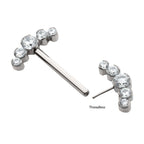 TITANIUM SEMI-BEZEL SET ROUND GEM/OPAL 5-CLUSTER END NIPPLE BARBELL (ONE SIDE FIXED,ONE SIDE THREADLESS)