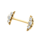 24K GOLD PVD TITANIUM THREADLESS NIPPLE BARBELL WITH BEADS & SEMI-BEZEL SET ROUND GEM/OPAL 3-CLUSTER ENDS