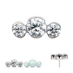 TITANIUM THREADLESS SEMI-BEZEL SET ROUND GEM/OPAL 3-CLUSTER TOP