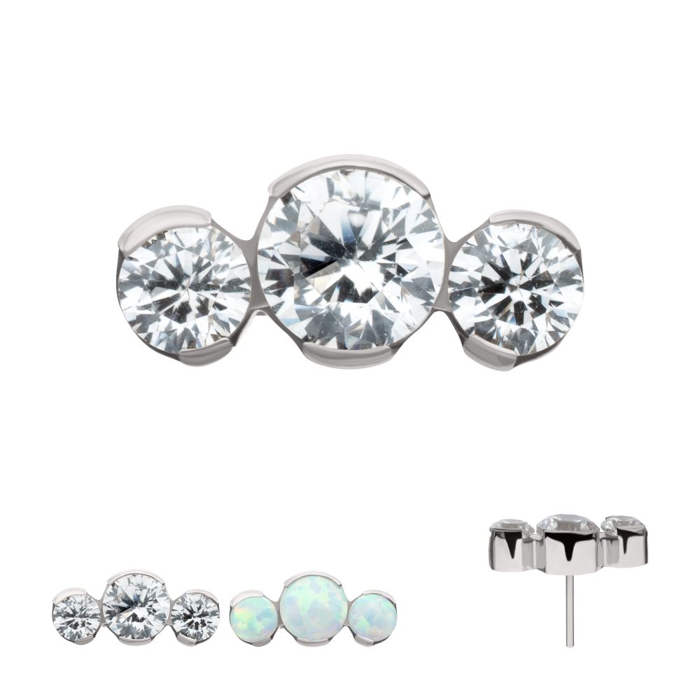 TITANIUM THREADLESS SEMI-BEZEL SET ROUND GEM/OPAL 3-CLUSTER TOP