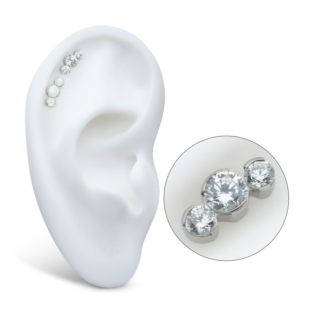 TITANIUM THREADLESS SEMI-BEZEL SET ROUND GEM/OPAL 3-CLUSTER TOP