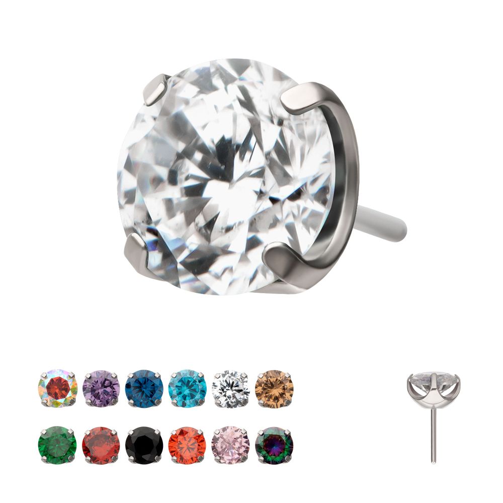 TITANIUM THREADLESS FLAT BASE LOW PROFILE 4 PRONG ROUND GEM TOP