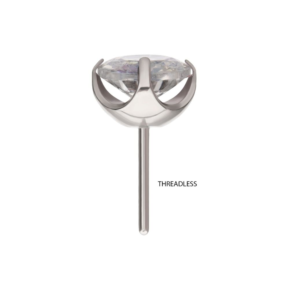 TITANIUM THREADLESS FLAT BASE LOW PROFILE 4 PRONG ROUND GEM TOP