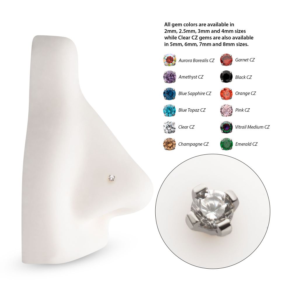 TITANIUM THREADLESS FLAT BASE LOW PROFILE 4 PRONG ROUND GEM TOP