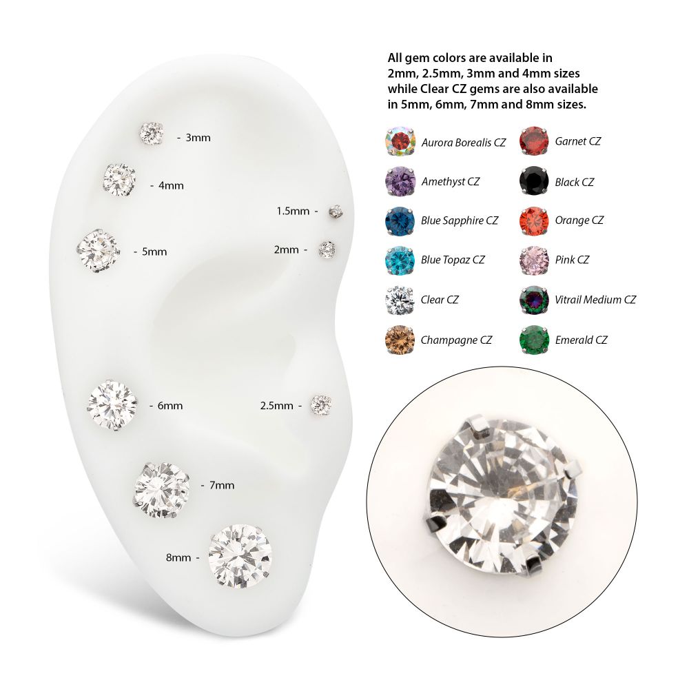 TITANIUM THREADLESS FLAT BASE LOW PROFILE 4 PRONG ROUND GEM TOP