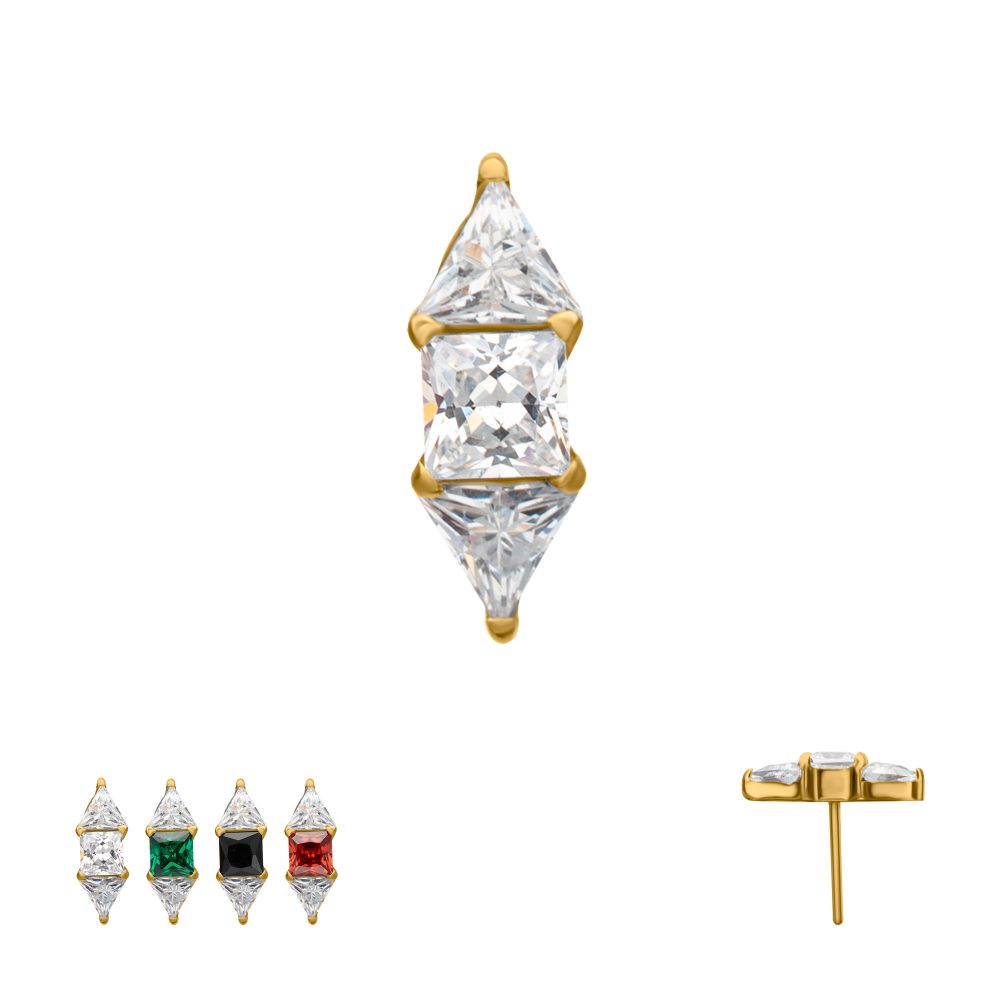 24KT GOLD PVD TITANIUM THREADLESS TRI-LINEAR GEM CLUSTER TOP